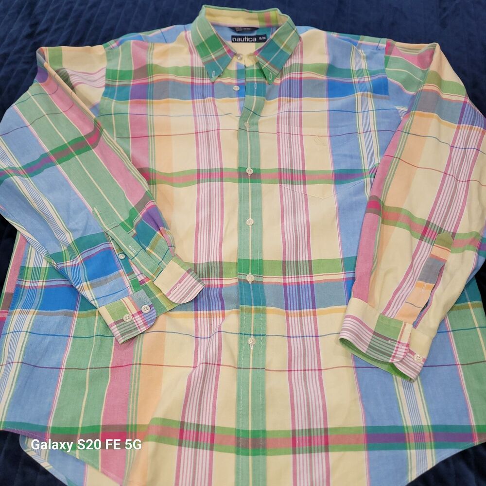 Vintage Nautica Shirt Mens XL Multicolor Stripe Button Down Long Sleeve B28